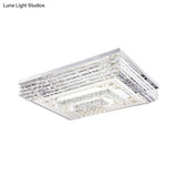Simple Chrome Led Flushmount Ceiling Light With Laminated Crystal And 7 Color Options