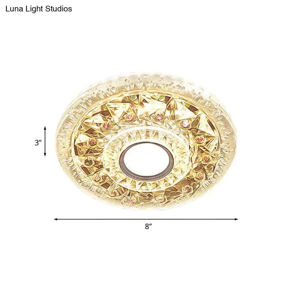 Simple Clear Crystal Flush Mount Ceiling Light With Mini Led - Round Shape