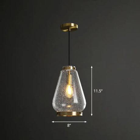 Simple Clear Seeded Glass Geometry Pendant Light For Single Bedroom / C