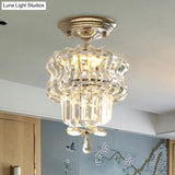 Simple Crystal 2-Tier Led Semi Flush Silver Light Fixture – Small Hallway Ceiling Lamp