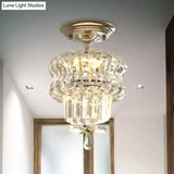 Simple Crystal 2-Tier Led Semi Flush Silver Light Fixture – Small Hallway Ceiling Lamp