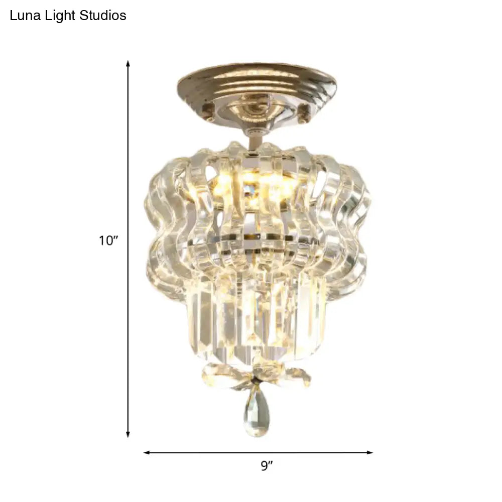Simple Crystal 2-Tier Led Semi Flush Silver Light Fixture – Small Hallway Ceiling Lamp