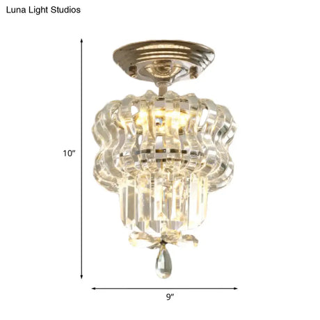 Simple Crystal 2-Tier Led Semi Flush Silver Light Fixture – Small Hallway Ceiling Lamp