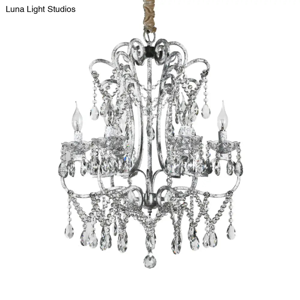 Simple Crystal Bedroom Chandelier - Curvy Design 5/6 Lights Silver Suspension Lighting