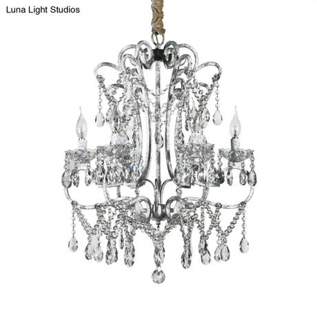 Simple Crystal Bedroom Chandelier - Curvy Design 5/6 Lights Silver Suspension Lighting