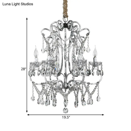 Simple Crystal Bedroom Chandelier - Curvy Design 5/6 Lights Silver Suspension Lighting