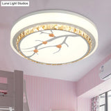 Simple Crystal Drum Ceiling Flush Mount - White Led Light For Bedroom (White/3 Color A/B)