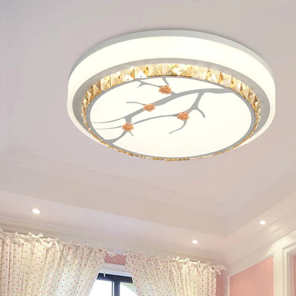 Simple Crystal Drum Ceiling Flush Mount - White Led Light For Bedroom (White/3 Color A/B)
