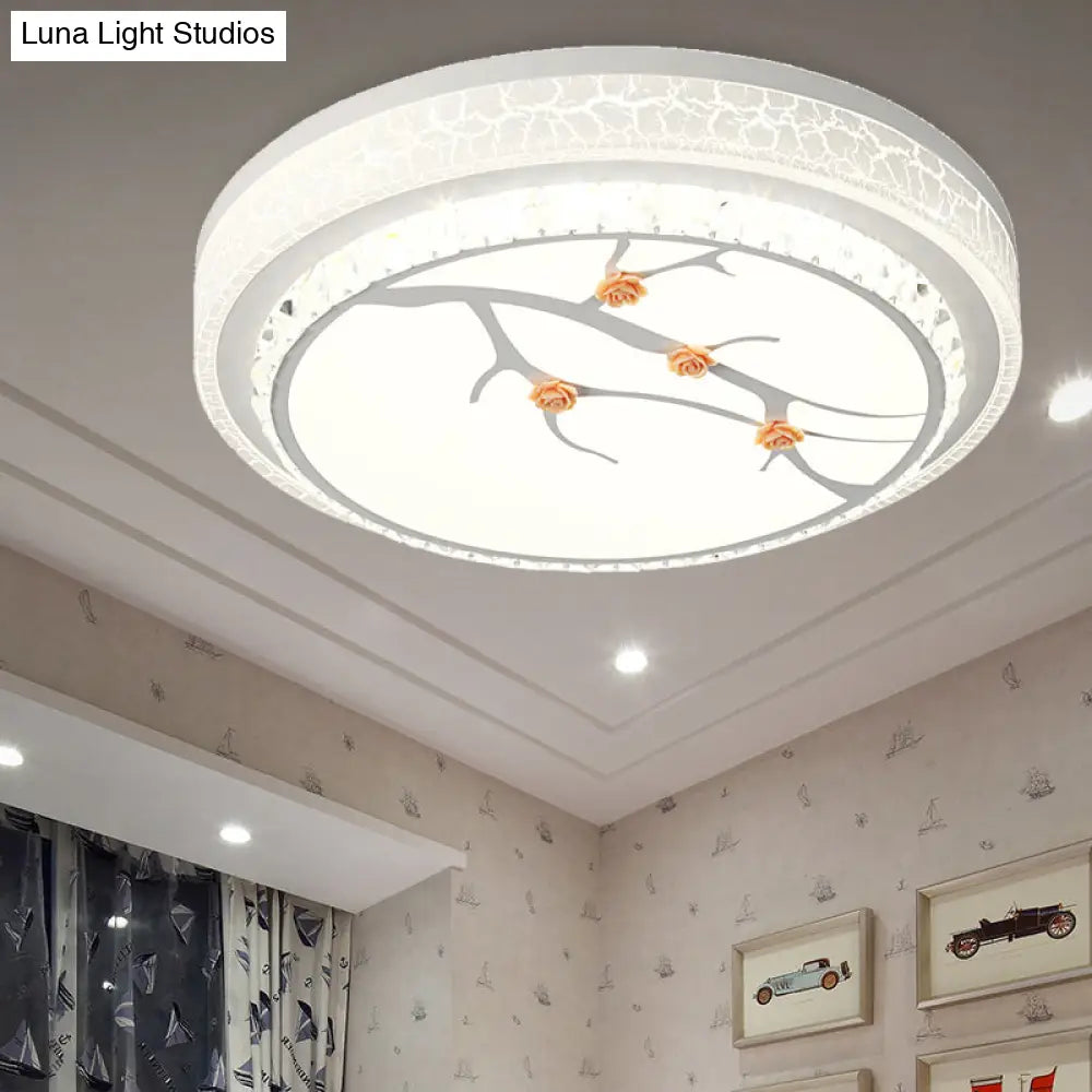 Simple Crystal Drum Ceiling Flush Mount - White Led Light For Bedroom (White/3 Color A/B)
