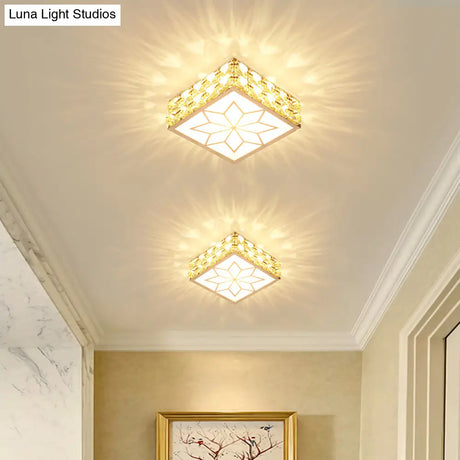 Simple Crystal Embedded Led Ceiling Flush Mount Light Fixture For Hallways