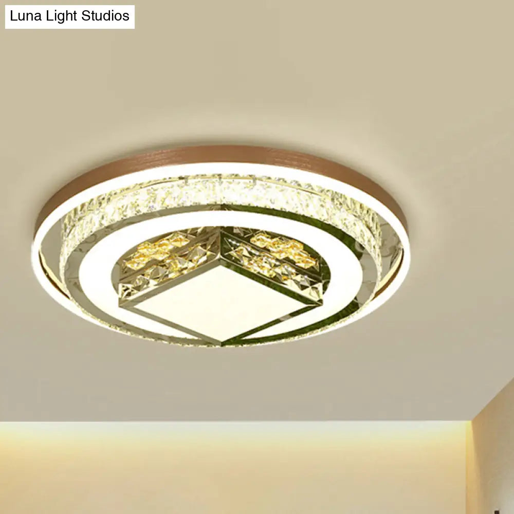 Simple Crystal Flush Mount Lamp: Led Ceiling Fixture In White
