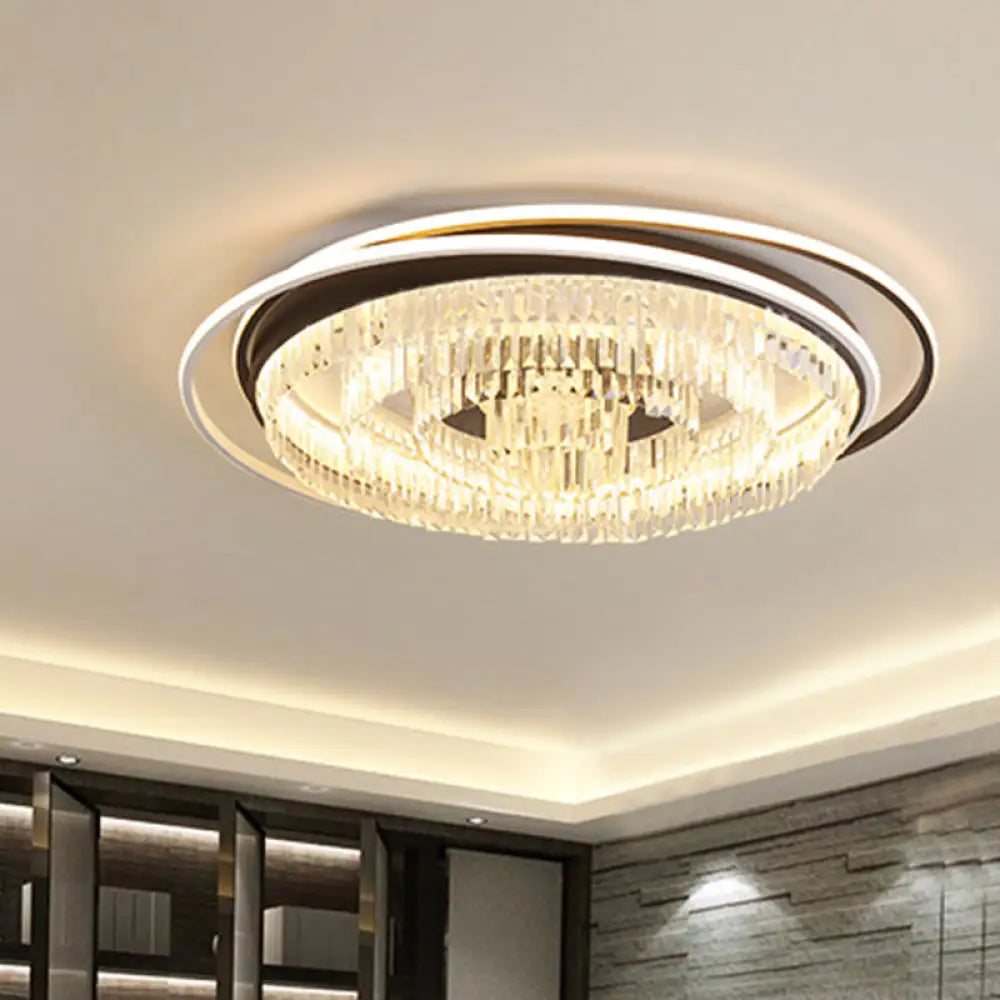 Simple Crystal Led Circular Living Room Flush Light - 18’/23.5’/31.5’ W White Light/Remote