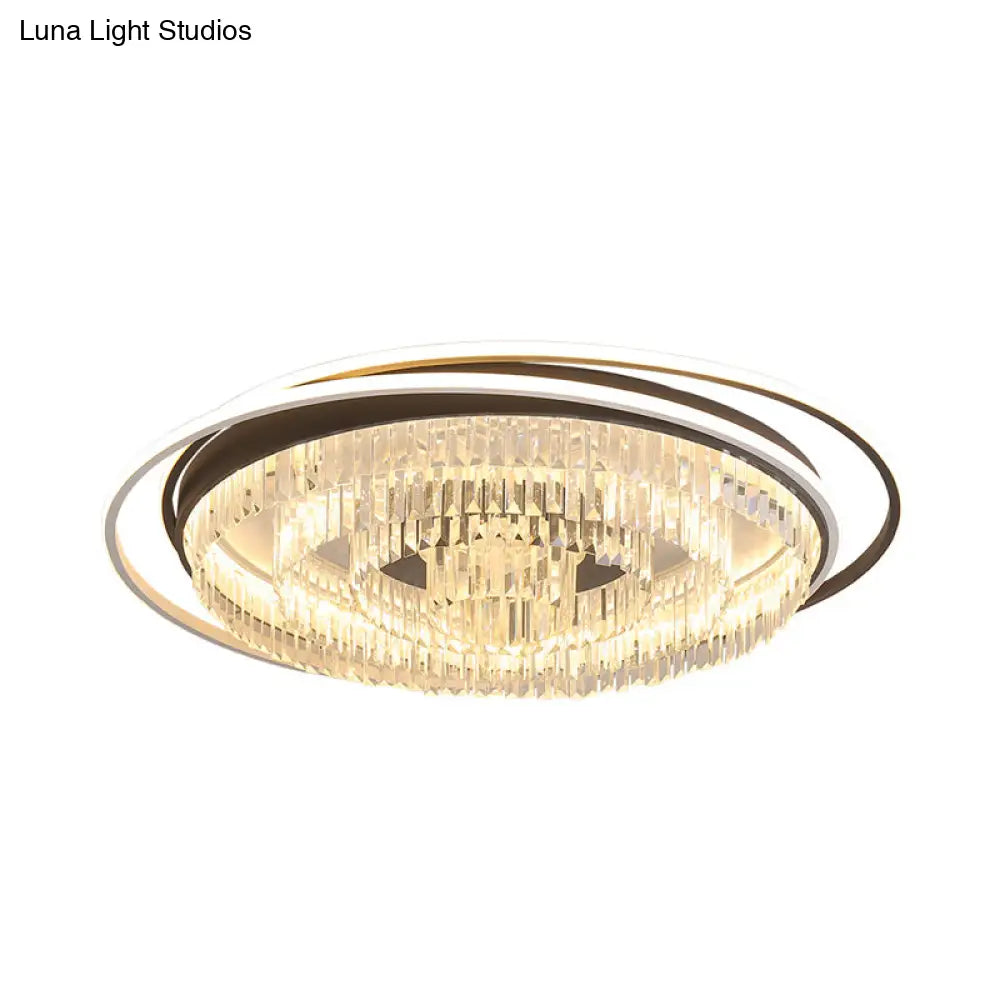 Simple Crystal Led Circular Living Room Flush Light - 18’/23.5’/31.5’ W White Light/Remote