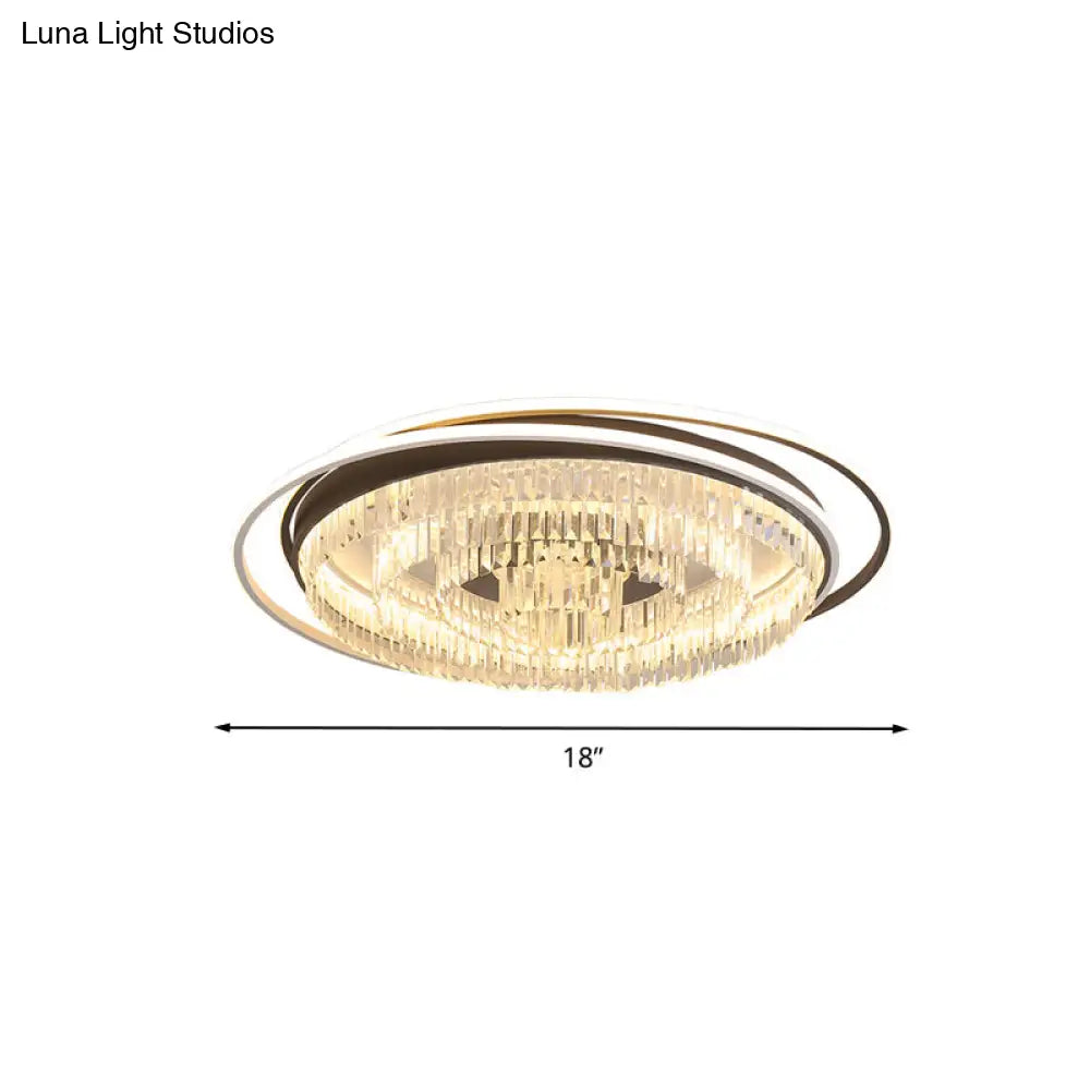 Simple Crystal Led Circular Living Room Flush Light - 18’/23.5’/31.5’ W White Light/Remote