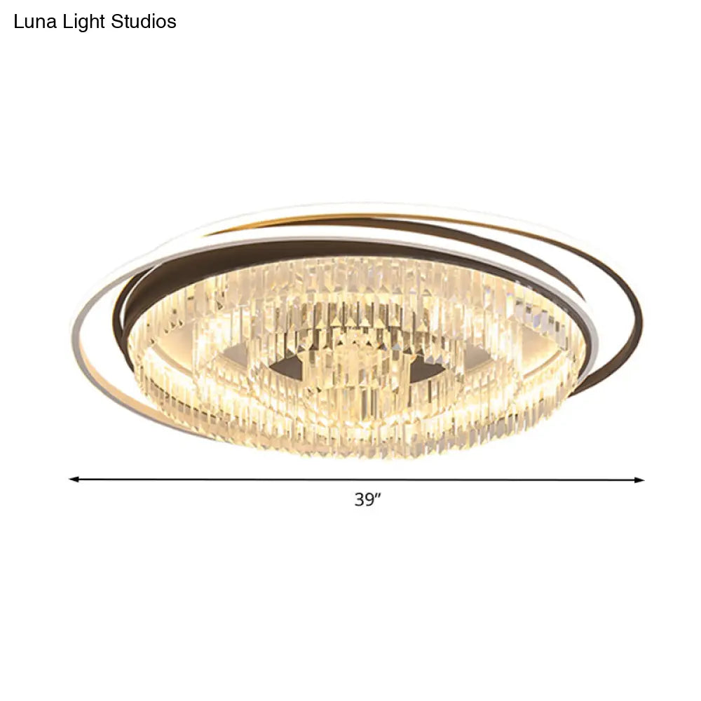 Simple Crystal Led Circular Living Room Flush Light - 18’/23.5’/31.5’ W White Light/Remote