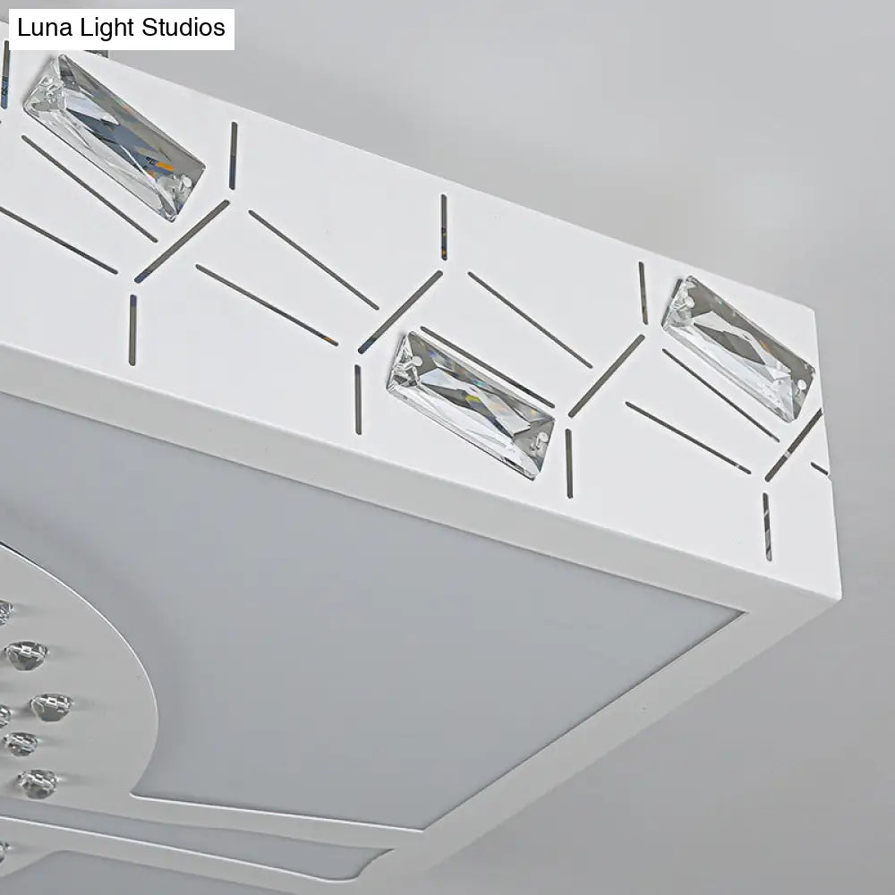 Simple Crystal Led Flush Mount Fixture - White Tree Design With Warm/White/3 Color Lighting For