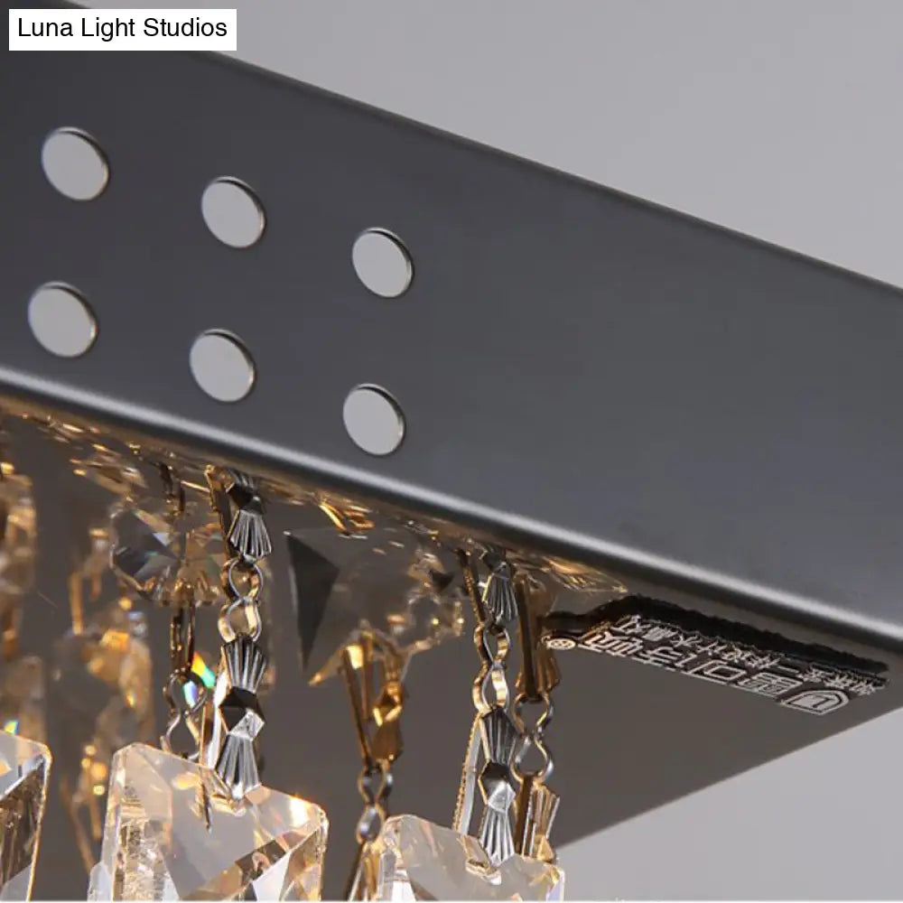 Simple Crystal Led Flush Mount For Living Room - Nickel Rectangle Ceiling Light