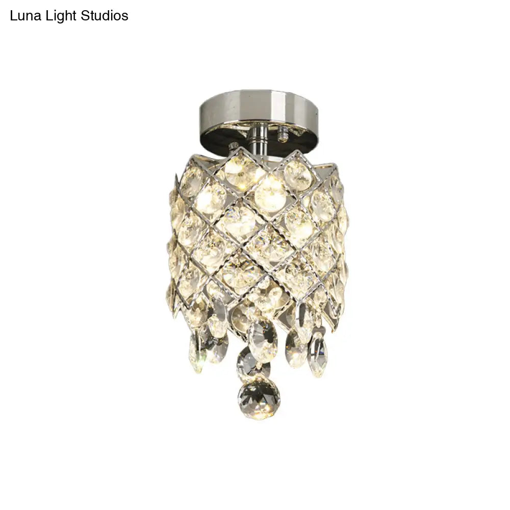 Simple Crystal Pineapple Flushmount Ceiling Lamp: Small Corridor 1 - Light Chrome Finish With