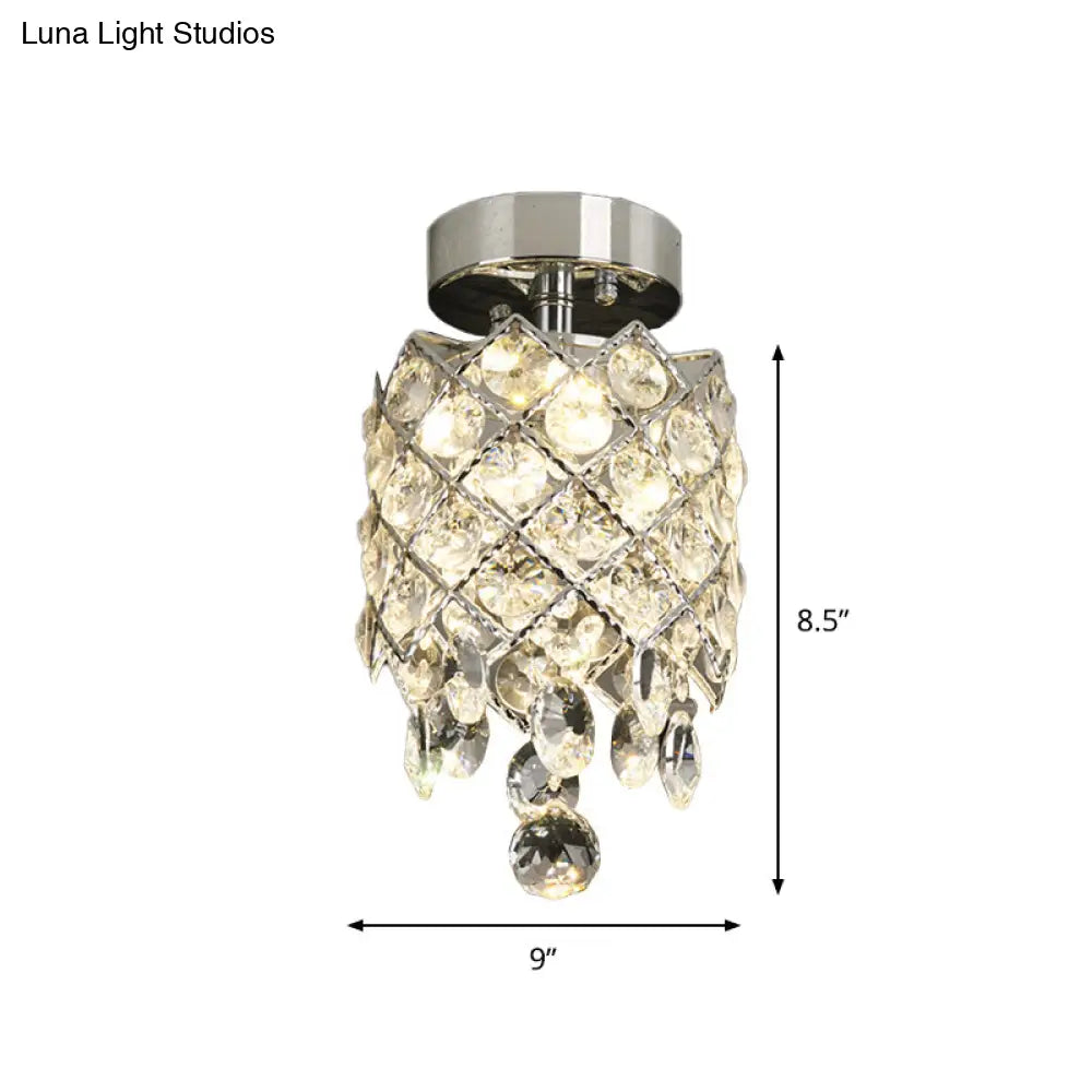 Simple Crystal Pineapple Flushmount Ceiling Lamp: Small Corridor 1 - Light Chrome Finish With