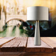 Simple Drum Fabric Table Lamp With Grey Tapered Cement Base - Ideal For Study Room Lighting