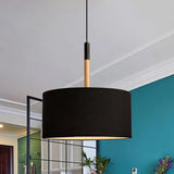 Simple Drum Pendant Light Kit - Fabric Shade 1 10’/16’ Dia In White/Black Black / 10’