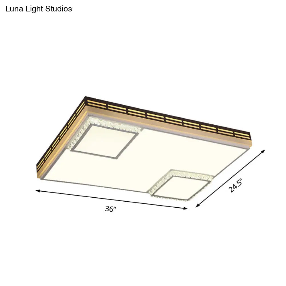 Simple Flush Mount Led Acrylic Ceiling Light With Crystal Accent - White Square/Rectangle