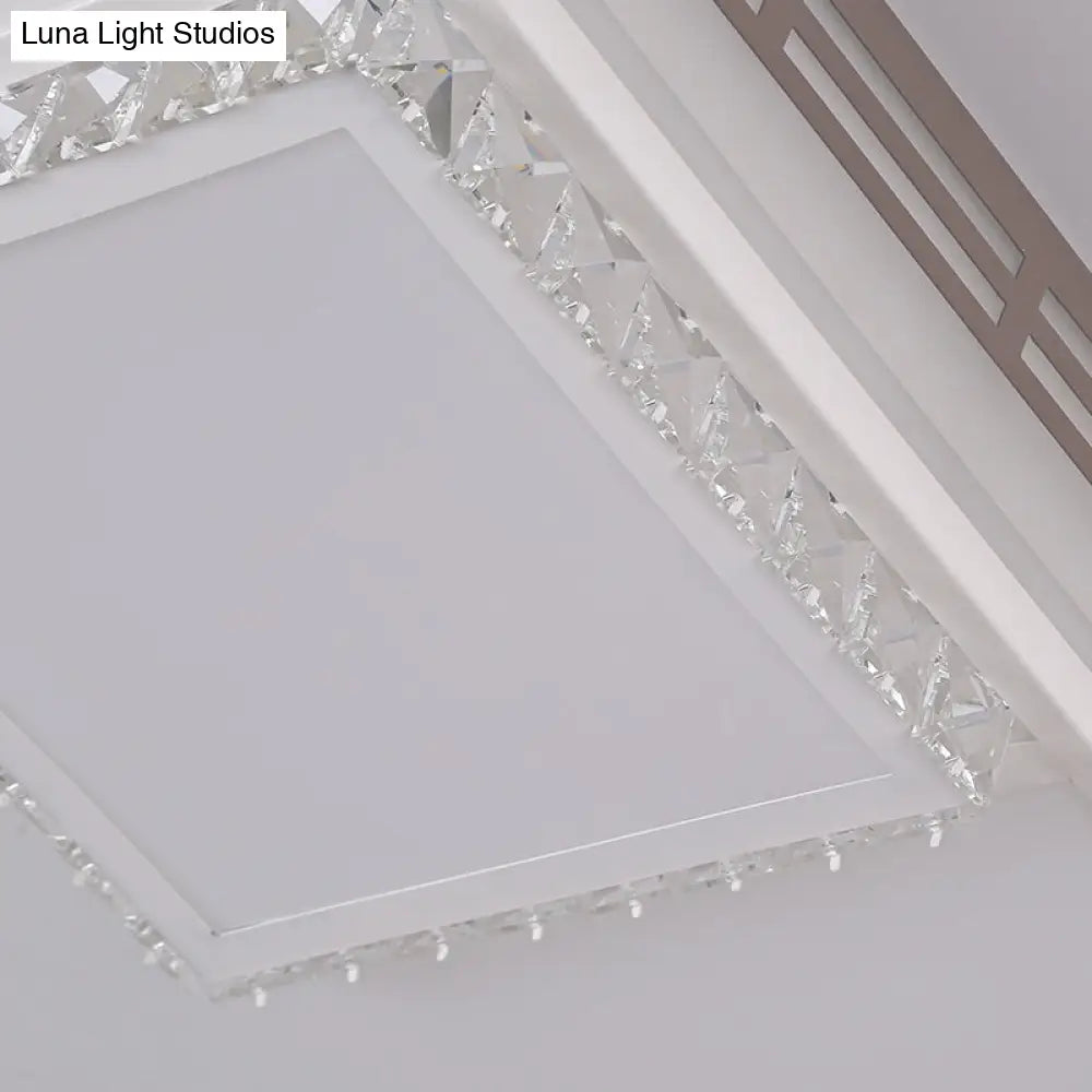 Simple Flush Mount Led Acrylic Ceiling Light With Crystal Accent - White Square/Rectangle