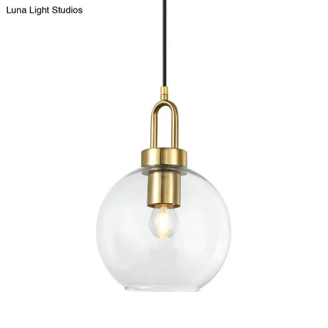 Simple Glass Sphere Pendant Light - 1 Head Brass Finish Dining Room Ceiling Lamp