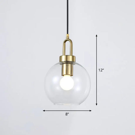 Simple Glass Sphere Pendant Light - 1 Head Brass Finish Dining Room Ceiling Lamp White