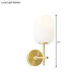 Simple Gold Bedside Wall Sconce With Lantern Cream Glass Shade - 1 Light Fixture