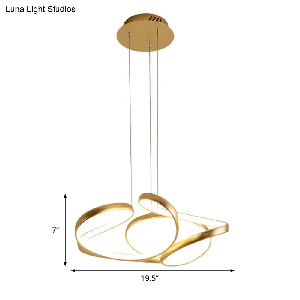 Simple Gold/Coffee Wave Acrylic Chandelier Led Hanging Lamp Ideal For Dining Room 14’’/19.5’’ Wide