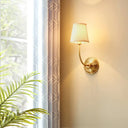 Simple Gold Conic Wall Lamp: 1-Light Foyer Lighting Fixture With Fabric Shade