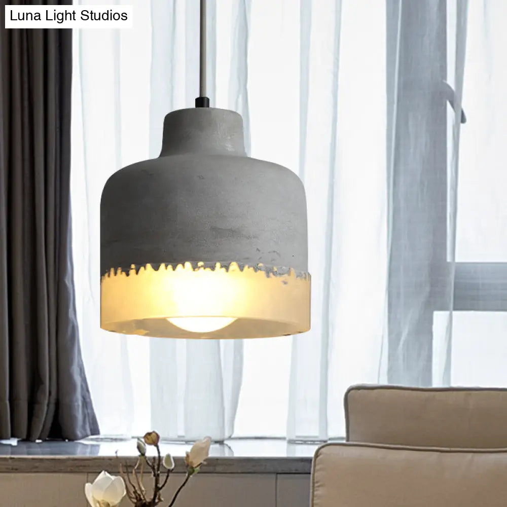 Simple Gray Cement Pendant Light For Drum Balcony & Living Room