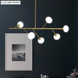 Simple Iron 6-Bulb Hanging Chandelier In Brass - Branch Pendant Light For Living Room