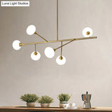 Simple Iron 6-Bulb Hanging Chandelier In Brass - Branch Pendant Light For Living Room