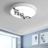 Simple Iron Led Flushmount Bedroom Light 16/19.5 Round/Square Flush With Bubble Pattern White