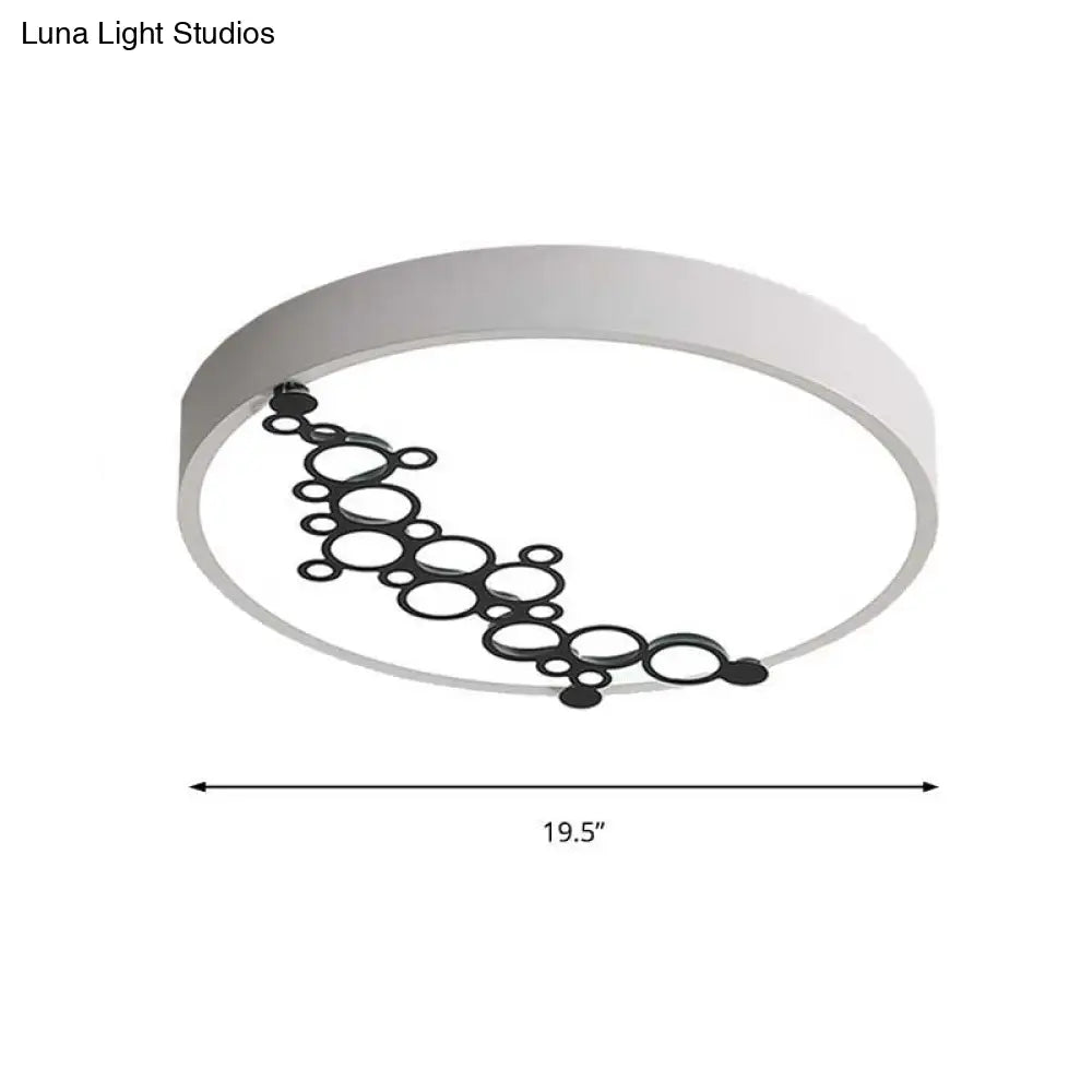 Simple Iron Led Flushmount Bedroom Light – 16’/19.5’ Round/Square Flush With Bubble Pattern White