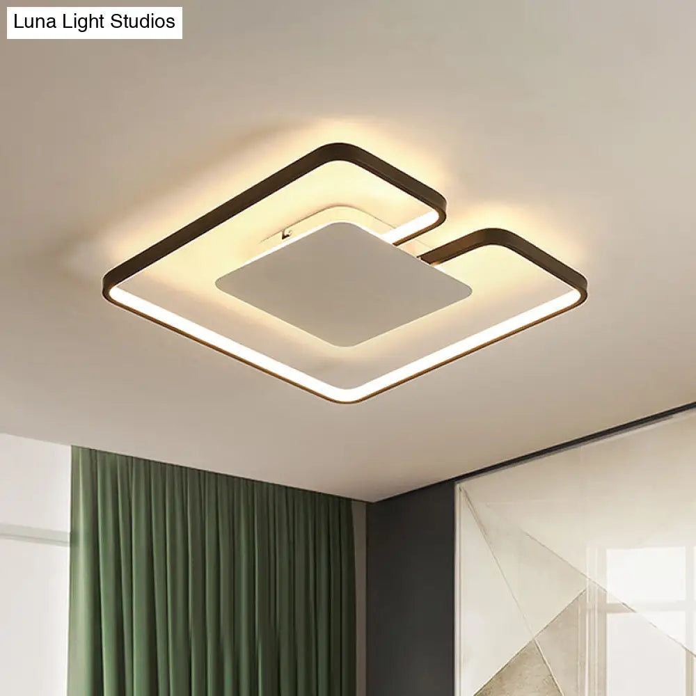 Simple Iron Led Flushmount Ceiling Fixture With Gap Design For Bedroom - Square Frame Thin