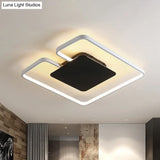 Simple Iron Led Flushmount Ceiling Fixture With Gap Design For Bedroom - Square Frame Thin