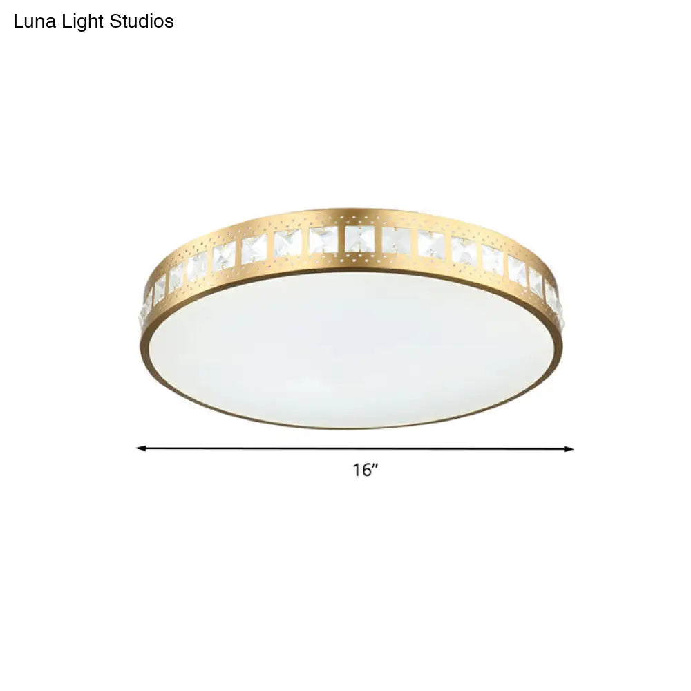 Simple K9 Crystal Gold Drum Ceiling Light - Led Flush Mount Fixture (16’/19.5’/23.5’) 3 Color