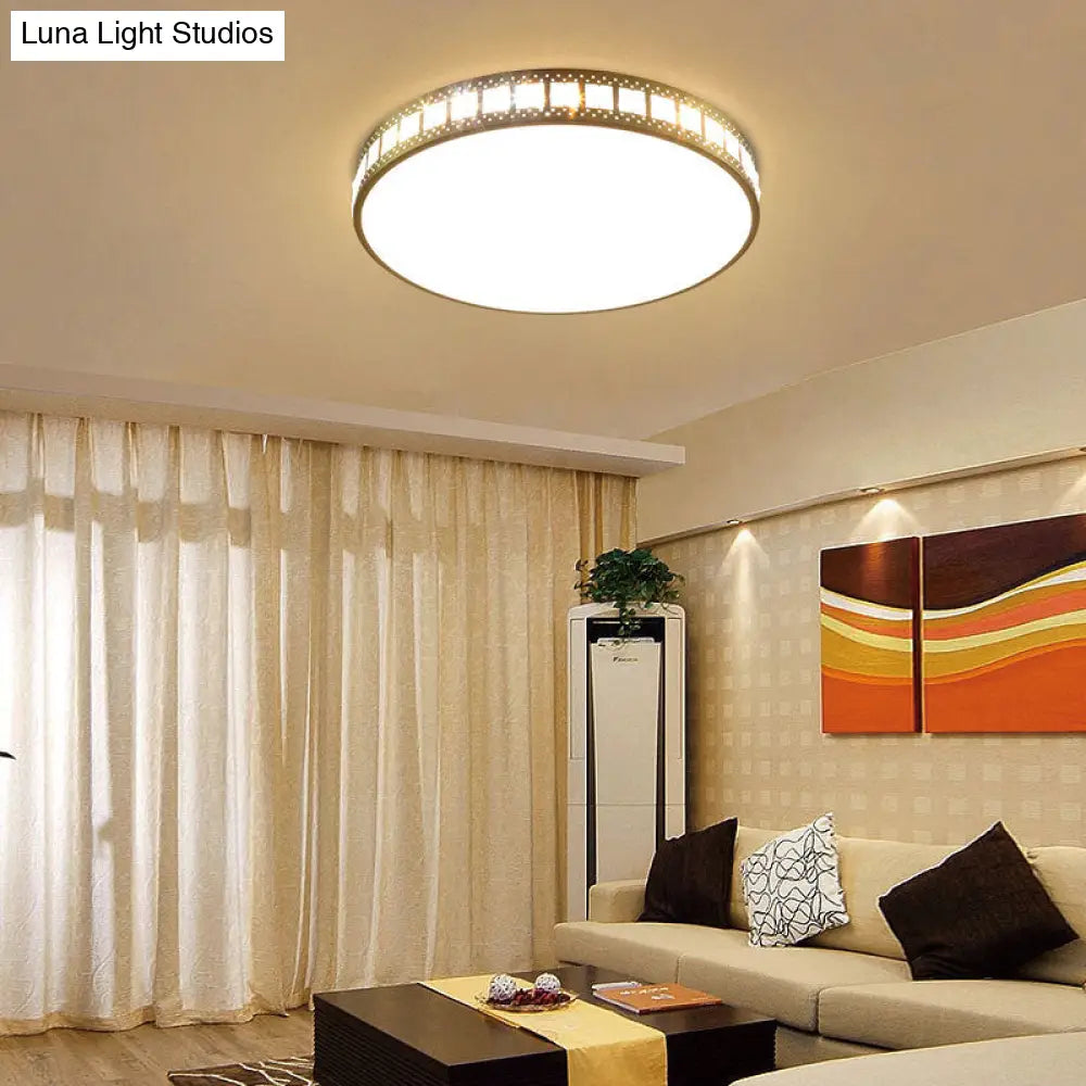 Simple K9 Crystal Gold Drum Ceiling Light - Led Flush Mount Fixture (16’/19.5’/23.5’) 3 Color