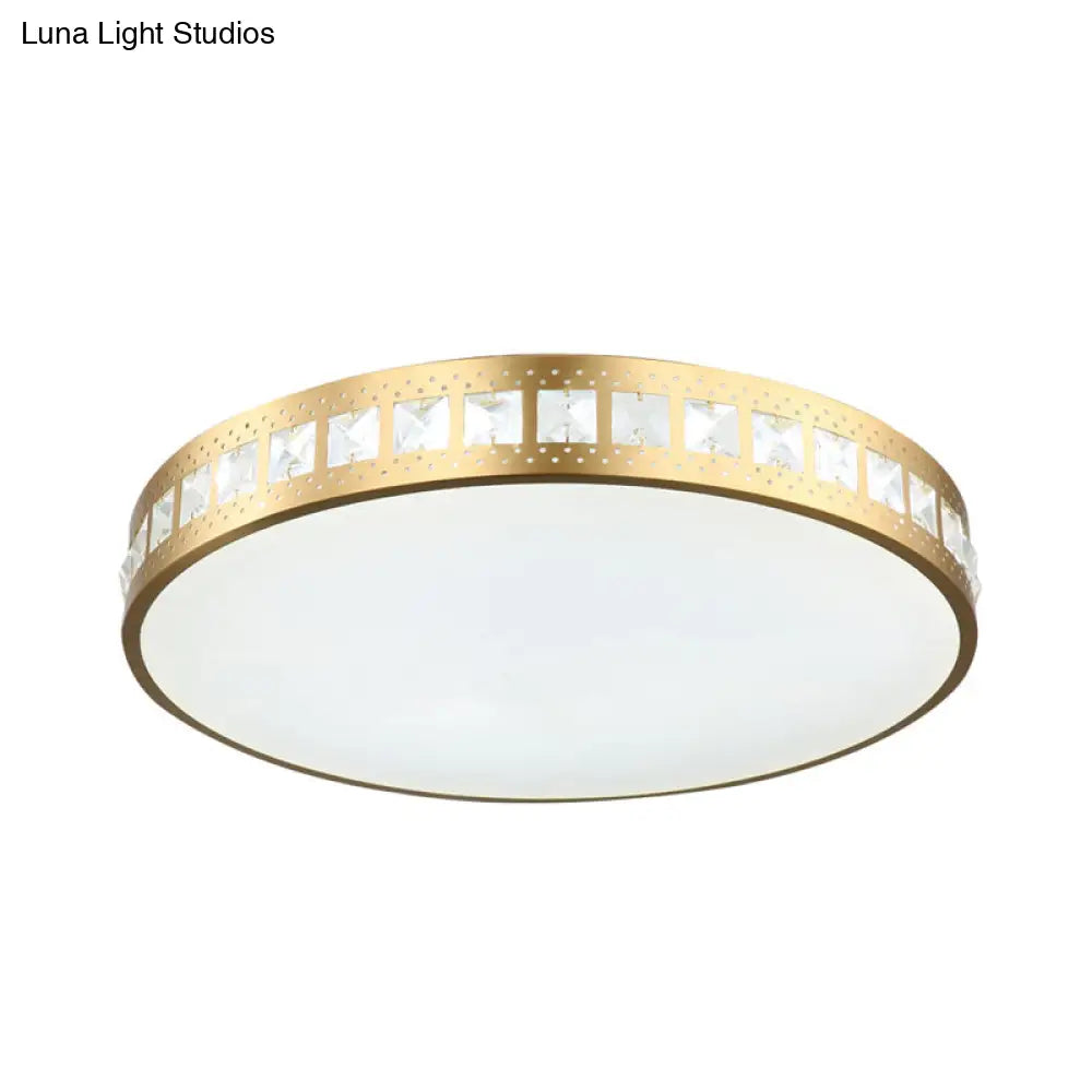 Simple K9 Crystal Gold Drum Ceiling Light - Led Flush Mount Fixture (16’/19.5’/23.5’) 3 Color