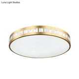 Simple K9 Crystal Gold Drum Ceiling Light - Led Flush Mount Fixture (16’/19.5’/23.5’) 3 Color