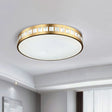 Simple K9 Crystal Gold Drum Ceiling Light - Led Flush Mount Fixture (16’/19.5’/23.5’) 3 Color