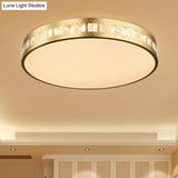 Simple K9 Crystal Gold Drum Ceiling Light - Led Flush Mount Fixture (16’/19.5’/23.5’) 3 Color