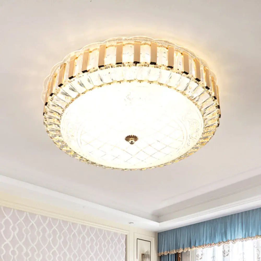 Simple Led Crystal Flush Mount Ceiling Light With Elegant Black/Gold Finish - Perfect For Dining