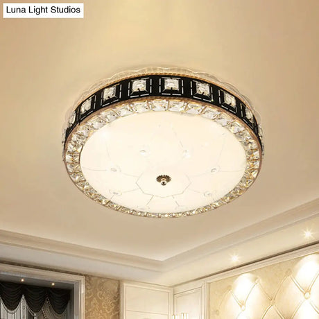 Simple Led Crystal Flush Mount Ceiling Light With Elegant Black/Gold Finish - Perfect For Dining