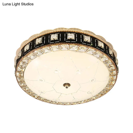 Simple Led Crystal Flush Mount Ceiling Light With Elegant Black/Gold Finish - Perfect For Dining
