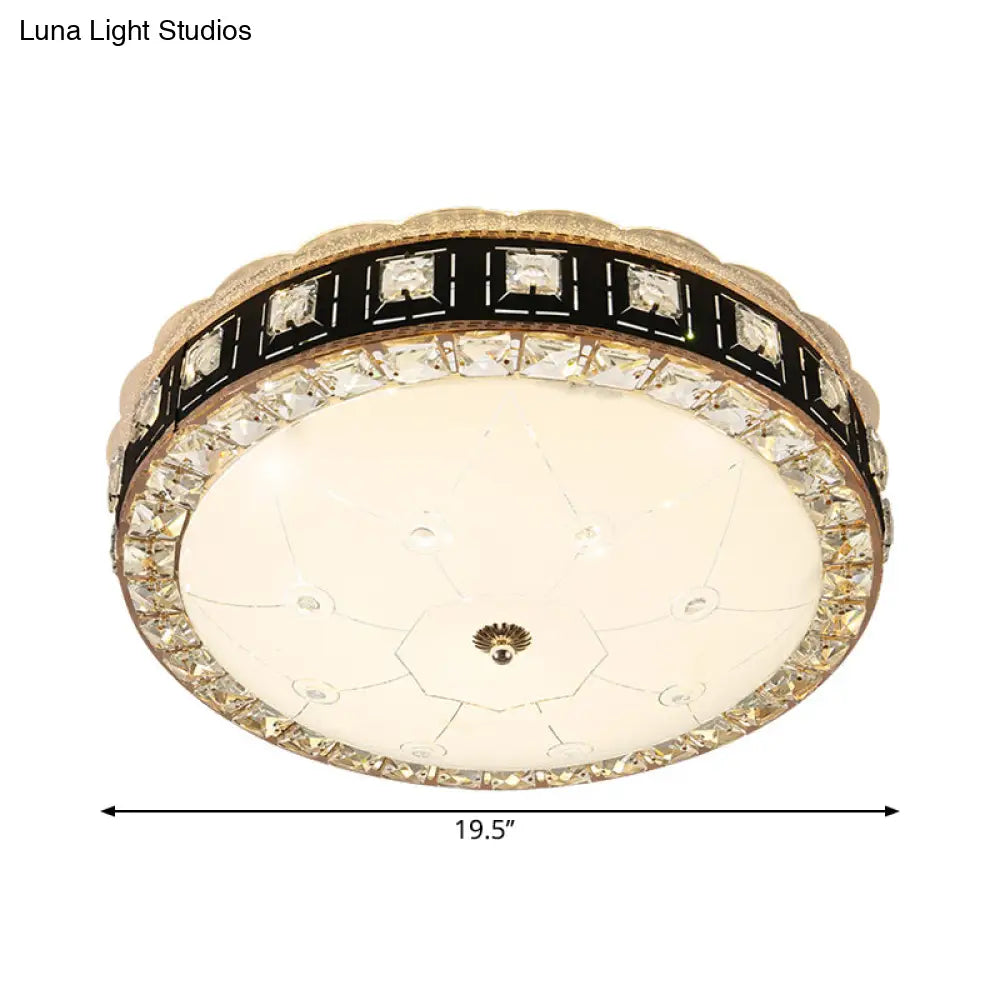 Simple Led Crystal Flush Mount Ceiling Light With Elegant Black/Gold Finish - Perfect For Dining