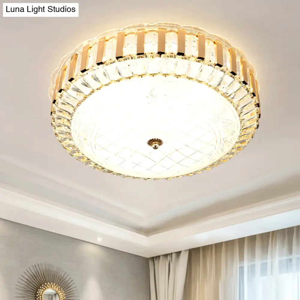 Simple Led Crystal Flush Mount Ceiling Light With Elegant Black/Gold Finish - Perfect For Dining